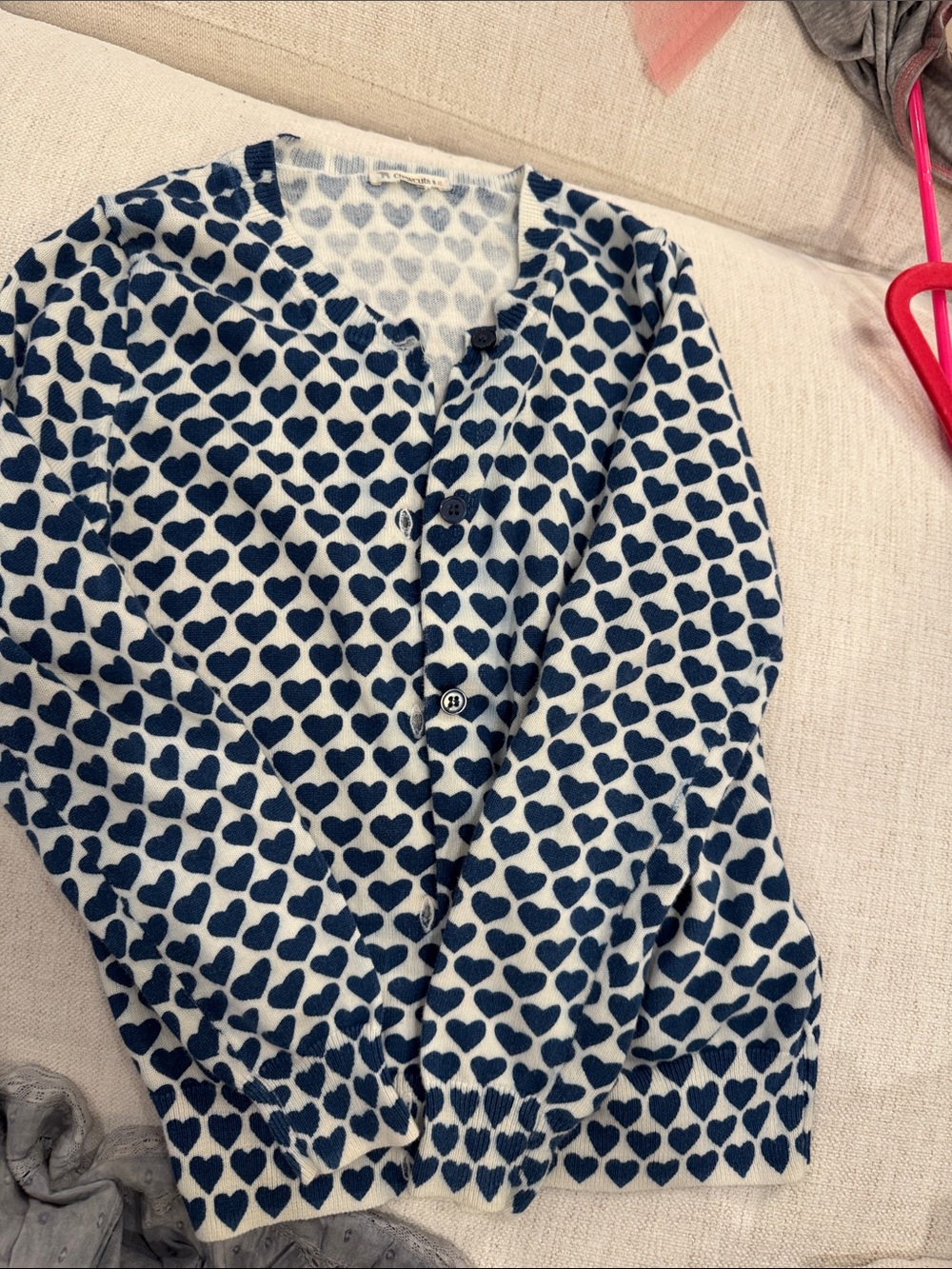 Crew Cute Heart Print Cardigan in Navy and Cream